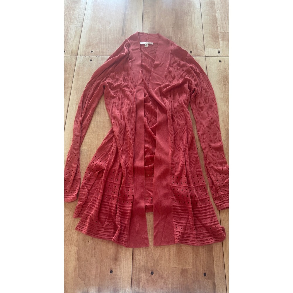 Cyrus Womens Rust Orange Pointelle Open Knit Long Sleeve Cardigan Sweater Size M